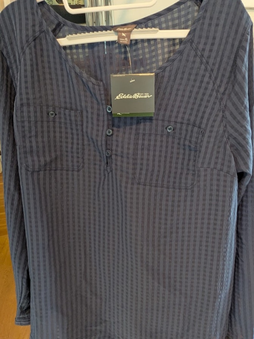 Eddie Bauer Blue Woven Tech Fabric Blouse, Women's Size XL